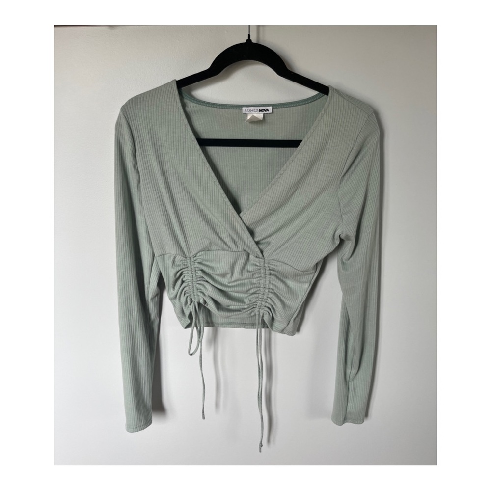 FASHION NOVA Sage Ruched And Stunning Ribbed Top